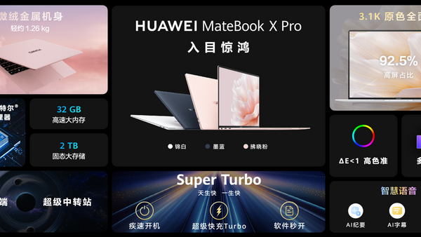 突破美学秩序 新增拂晓粉配色华为MateBook X Pro 2023正式发布